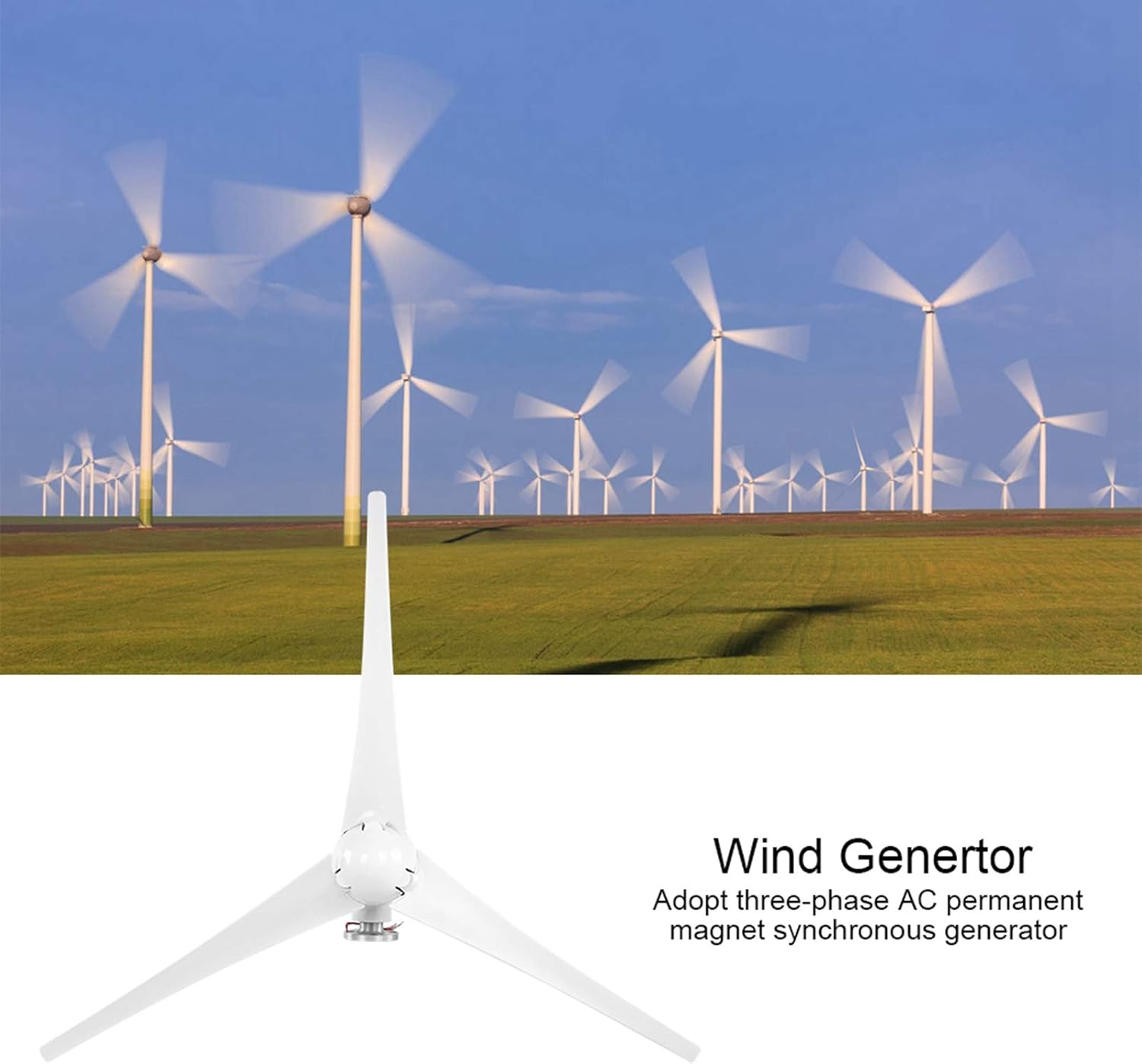 3 Blades Wind Generator, Small Wind Generator, 800W 3 Blades Wind Turbines Kit, with 3-phase AC Permanent Magnet Synchronous, Electricitygenerator (White)