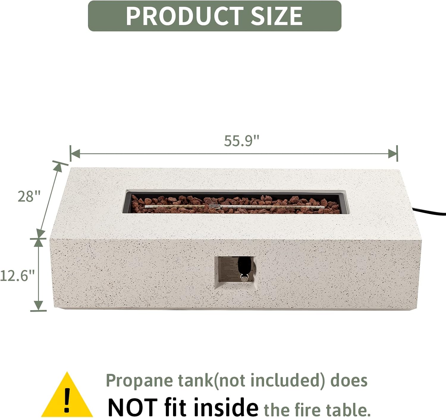 COSIEST 56-inch x 28-inch Outdoor Propane Fire Pit Coffee Table w Concrete Rectangle Base, 50,000 BTU, Free Lava Rocks and RainCover, Fits 20lb Tank Outside