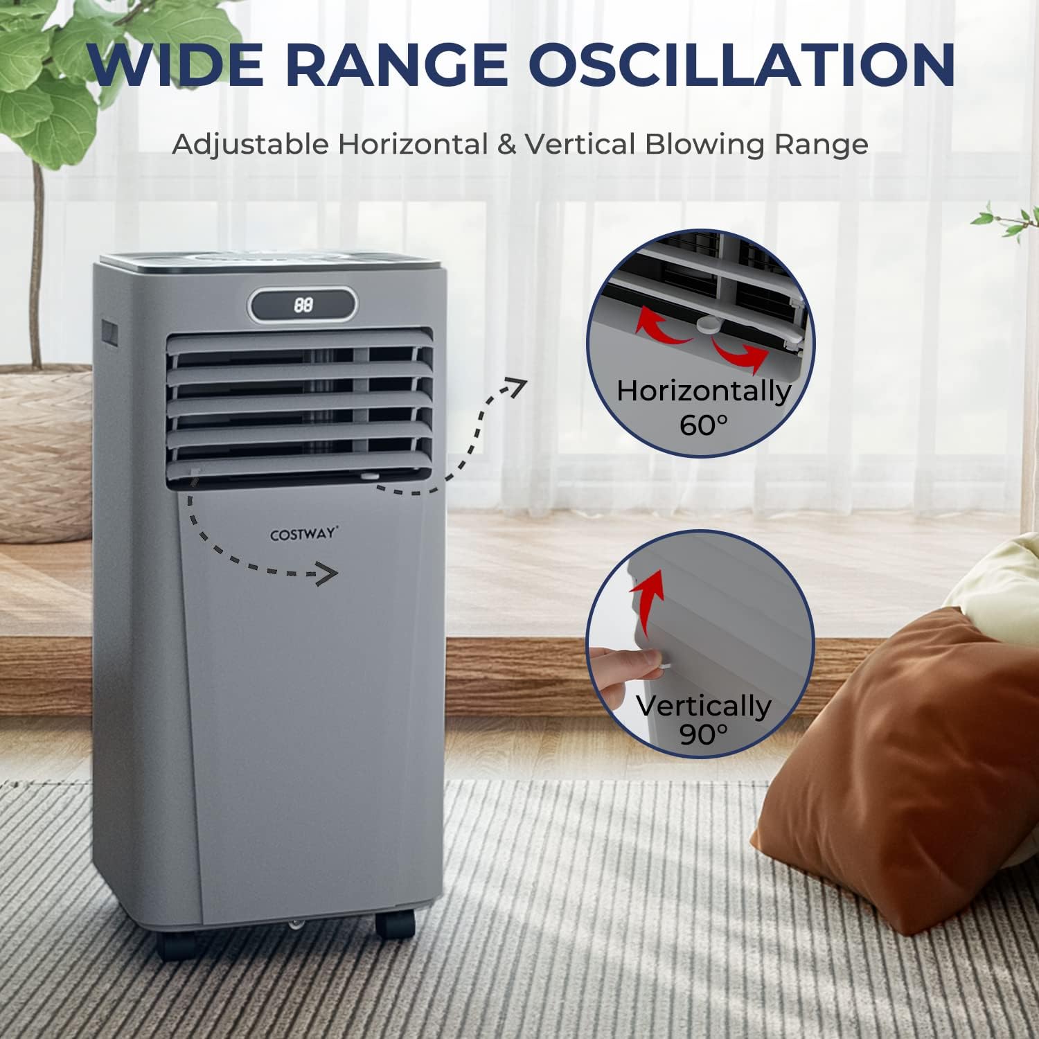 COSTWAY Portable Air Conditioner, 10000BTU Air Cooler with Drying/Fan/Sleep Mode, 2 Speeds, 24H Timer, Remote Control, Portable AC for Home & Office, Cools Room up to 350 Sq. Ft, Window Kit Included