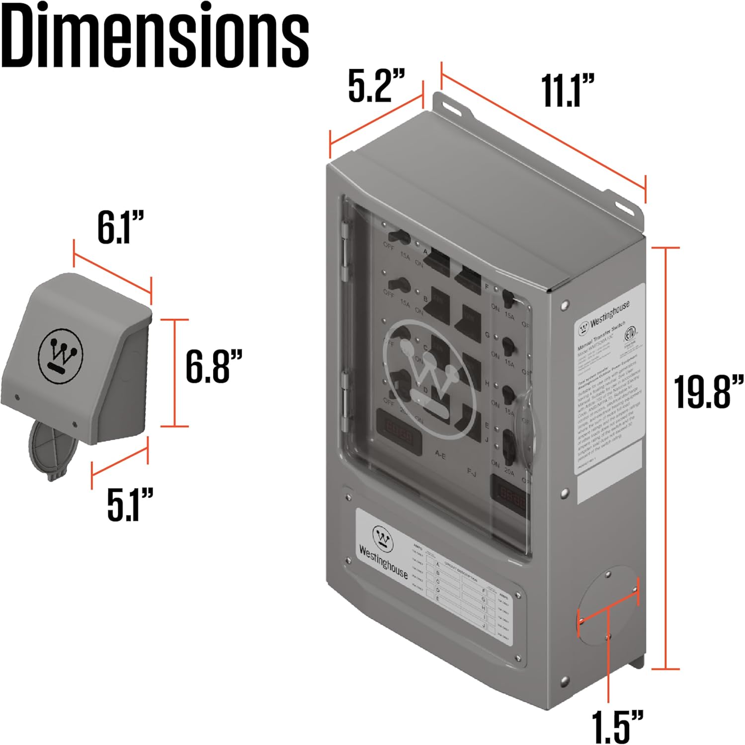 Westinghouse 30 Amp Transfer Switch Kit with 8 Circuits, Compatible with Generators up to 7500 Running Watts,Grey