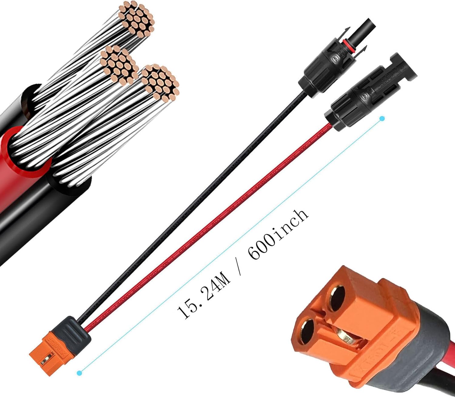 Solar Charge Cable Solar Connector to XT60i Adapter Connector Connecting Solar Panel XT60i-F Extension Cable 12AWG Cable Compatible for EcoFlow Solar Portable Power Station 15.24M (50FT)