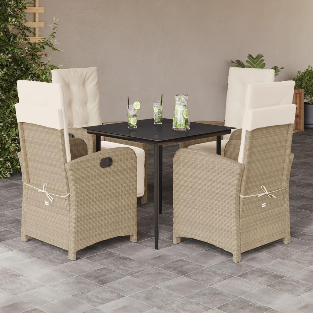 Furniture Sets 5 Piece Patio Dining Set with Cushions Beige Poly Rattan,Comfortable Rattan Garden Dining Set with Adjustable Backrest and Washable Cushions Garden Conversation Sets