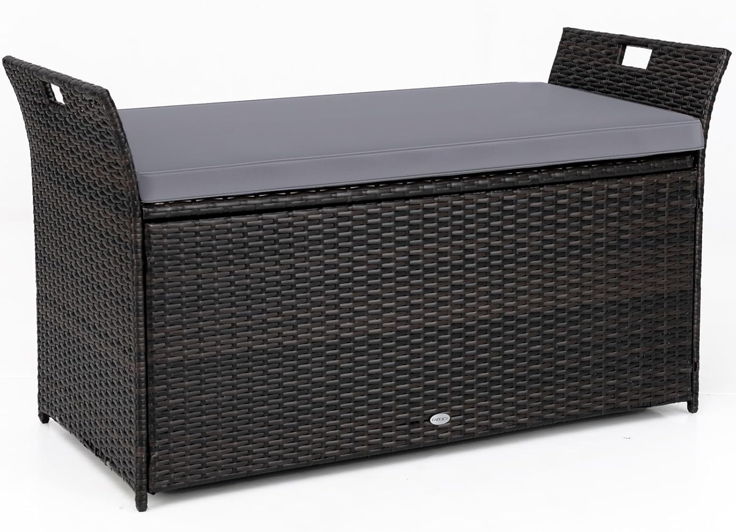 Tangkula 68 Gallon Outdoor Wicker Storage Bench, Patio Storage Box with Hand-Woven PE Rattan, Cushion & Side Handles, Outdoor Deck Box for Poolside, Backyard, Garden (Gray)