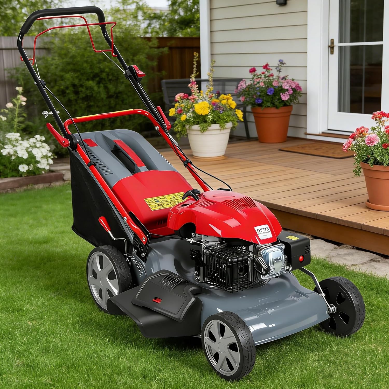 20-Inch Self Propelled Lawn Mower,Heavy Duty 173cc Engine with 60L Large Grass Catcher, 3-in-1 Function,Self Propelled Rear Wheel Drive for Hills & Uneven Yards Red