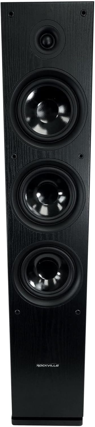 Rockville RockTower 68B Passive Tower Speaker, 8 Ohm, Black, High-Fidelity Sound, Detachable Grille, 3-Way, 6.5