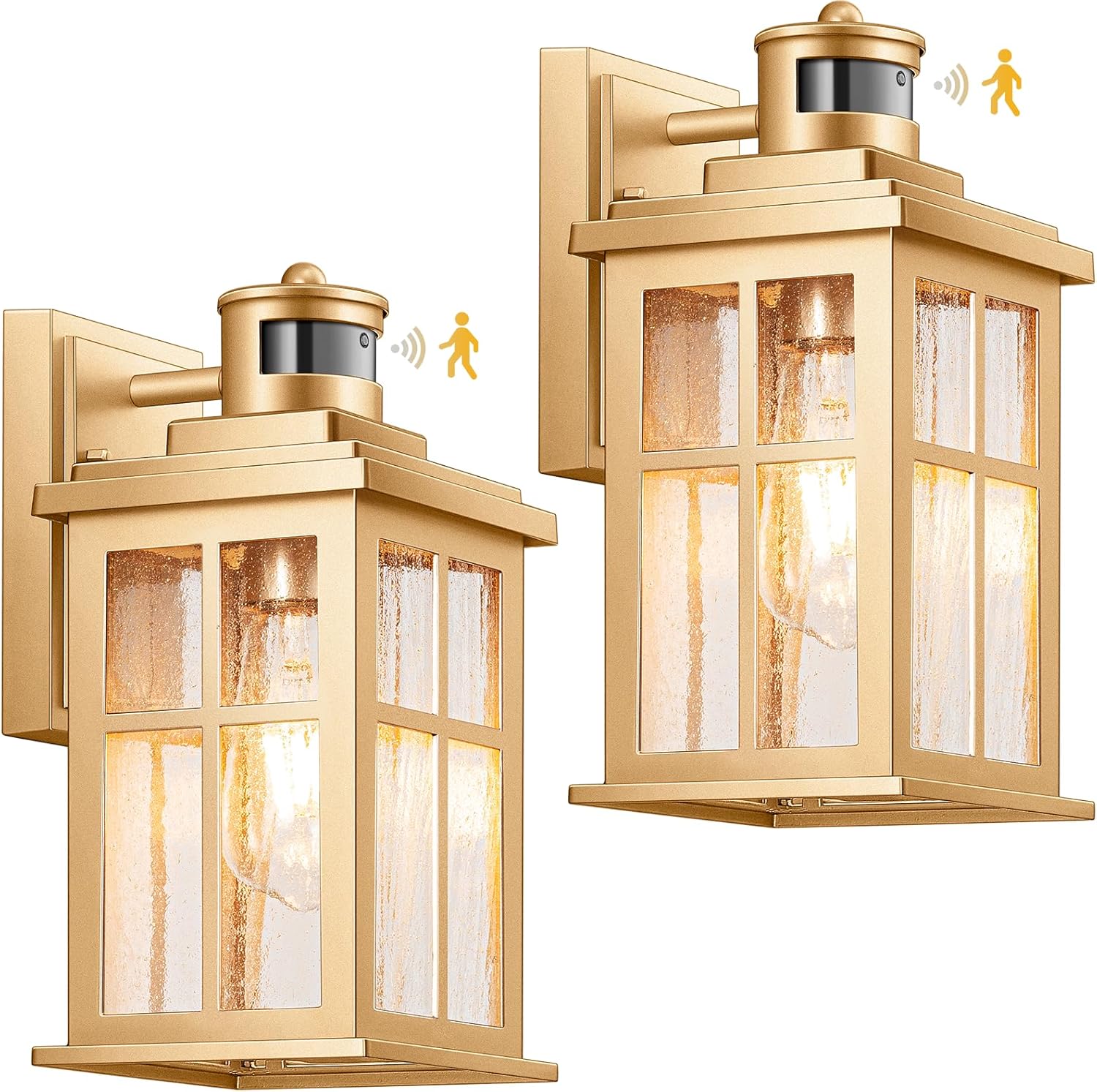 VIANIS 2 Pack Motion Sensor Outdoor Wall Lights, Modern Gold Exterior Garage Lighting Fixtures Wall Mount for House, Anti-Rust Waterproof Dusk to Dawn Front Porch Lights Wall Lantern Sconce for Patio