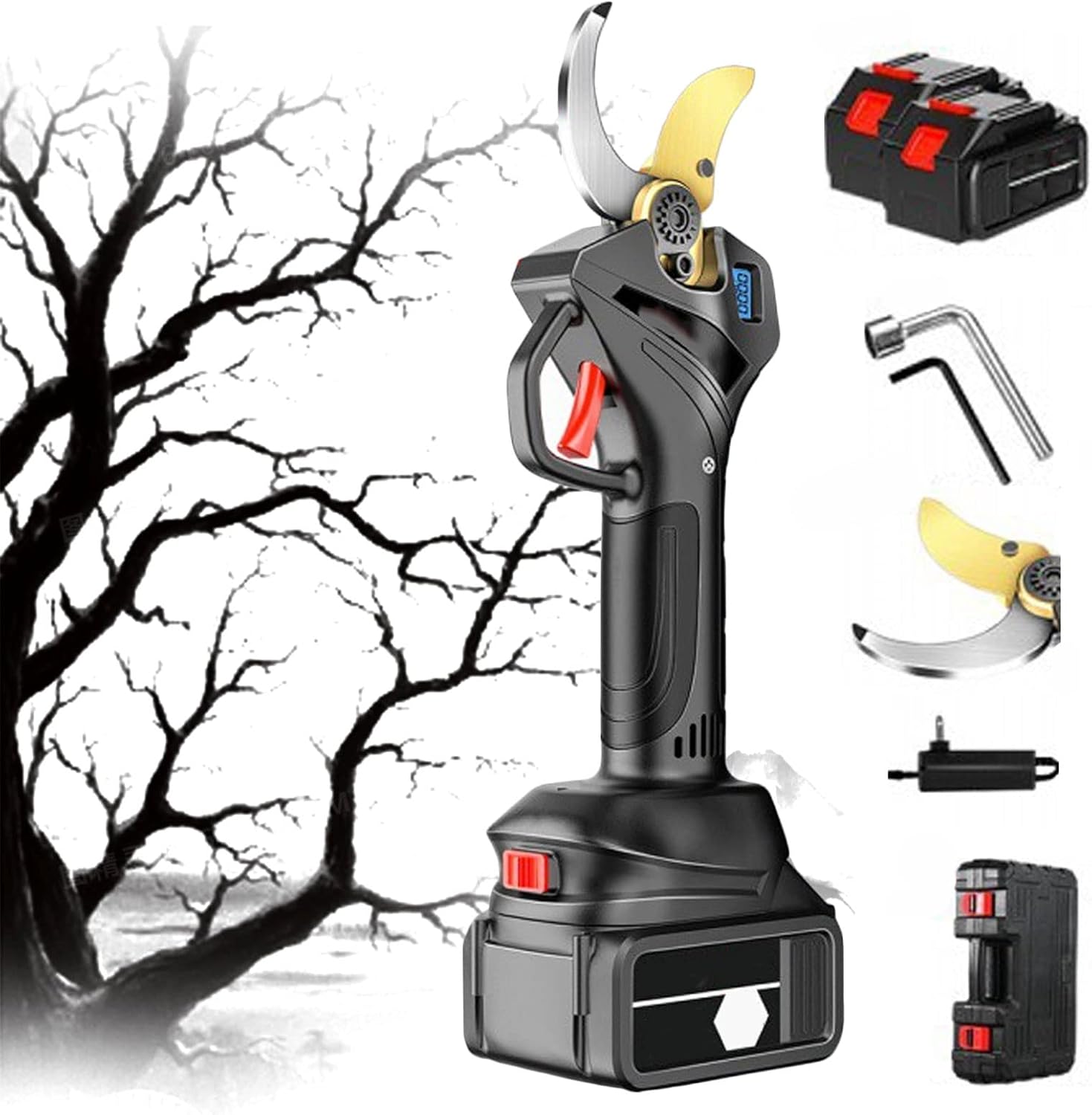 Professional Cordless Electric Secateurs, Battery Powered Pruning Shears 40mm Cutting Diameter, Rechargeable Scissors Trimmers, Secateurs for Fruit Tree Branches/Garden, LCD Display Screen
