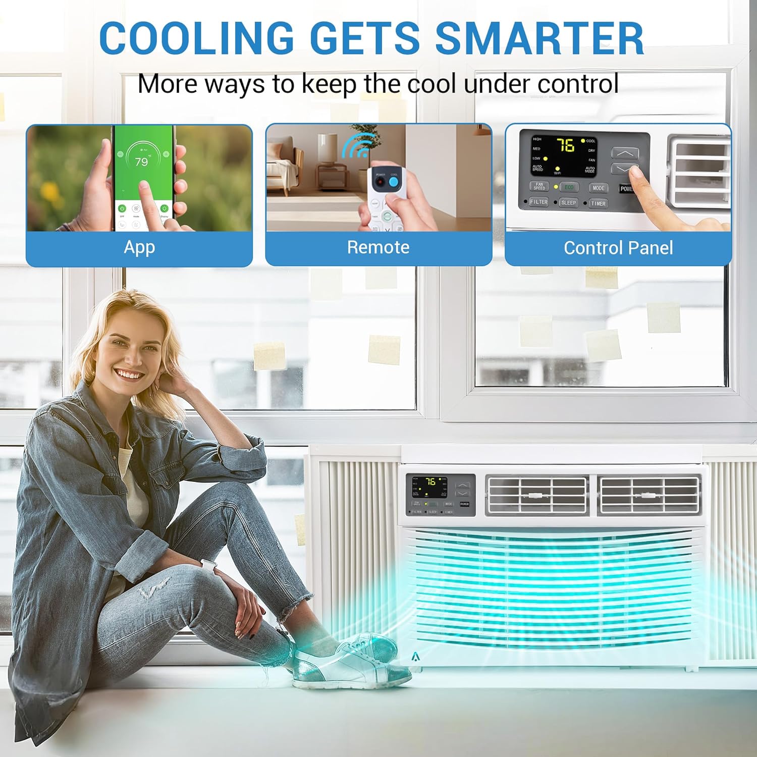 Window Air Conditioner with WiFi,8000 BTU Window Air Conditioner,Cools 350 Sq Ft,Ultra-Quiet Operation,3 Fan Speeds & Auto Restart,Effortless Temp Control,Easy Window Mount,White AC Unit for Bedrooms