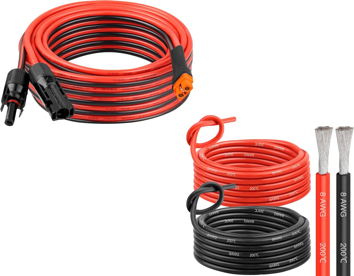 10AWG 30FT Solar to XT60i Extension Cable+ 2 Pcs 20FT Conductor Silicone Electrical Wire