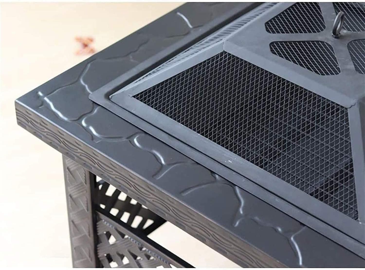 Outdoor Fire Pit, Metal Fire Bowl Fireplace Backyard Patio Garden Stove with Spark Screen and Safety Poker, Fire Pits for Outside, Bonfire, Party, BBQ, Patio & Garden, Black