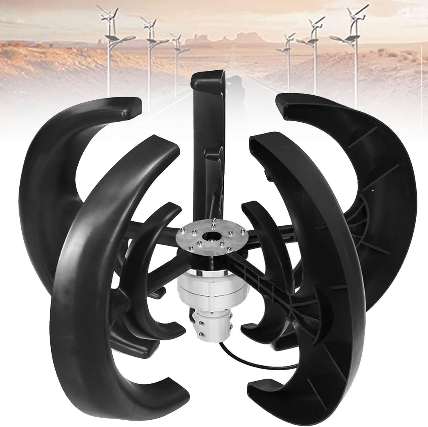 Wind Turbine Generator Lantern 5 Blades,Max 500W 12V 24V 48V Wind Turbine Generator Lantern 5 Blades Motor Kit Vertical Axis for Home Hybrid Streetlight Use,Black-24V