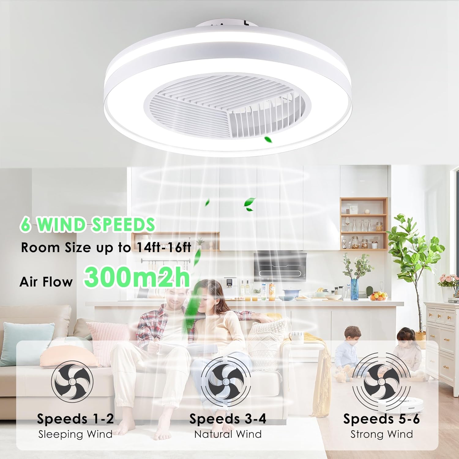 Smart Low Profle Ceiling Fans with RGB Lights Remote/APP/Voice Control, 20