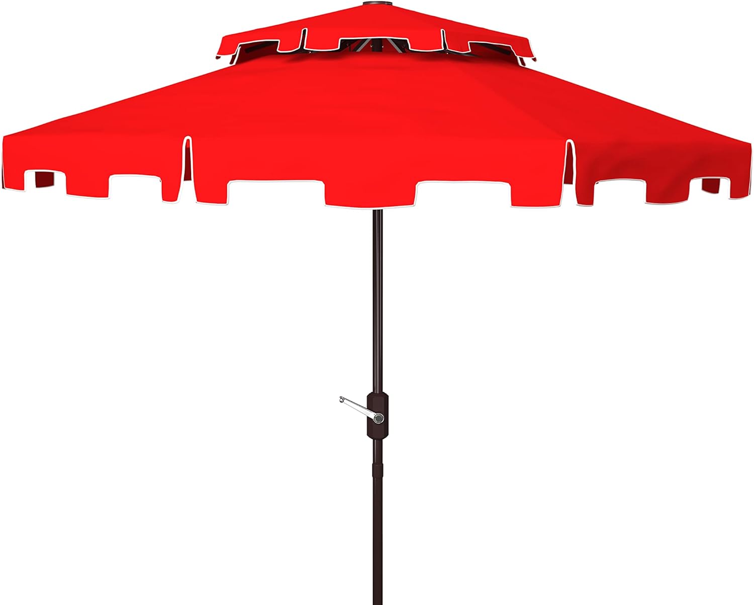 SAFAVIEH 9ft Outdoor Patio Umbrella, Double Top, Zimmerman Collection, Red & White, Crank, Button Tilt, UV Resistant for Deck, Backyard, Poolside (PAT8200J)