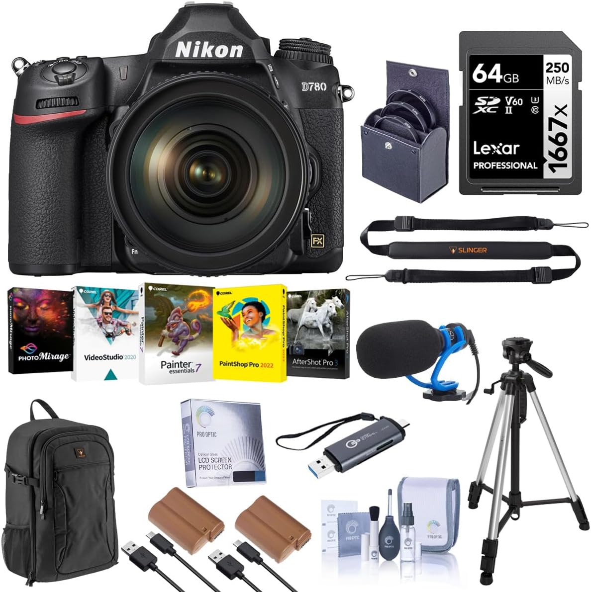 Nikon D780 FX-Format DSLR Camera with AF-S NIKKOR 24-120mm f/4G ED VR Lens, Bunde with 3-Sec Al Tripod, 2x EN-EL15c Battery, 64GB Memory Card and 77mm Filter Kit