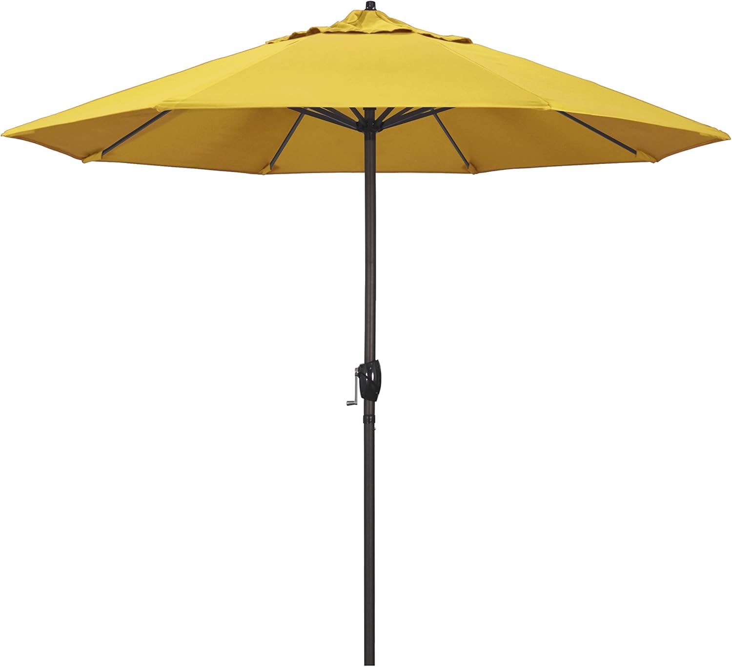 California Umbrella 9' Round Aluminum Outdoor Deck, Pool or Patio Umbrella, Crank Lift, Auto Tilt, Bronze Pole, Lemon Olefin