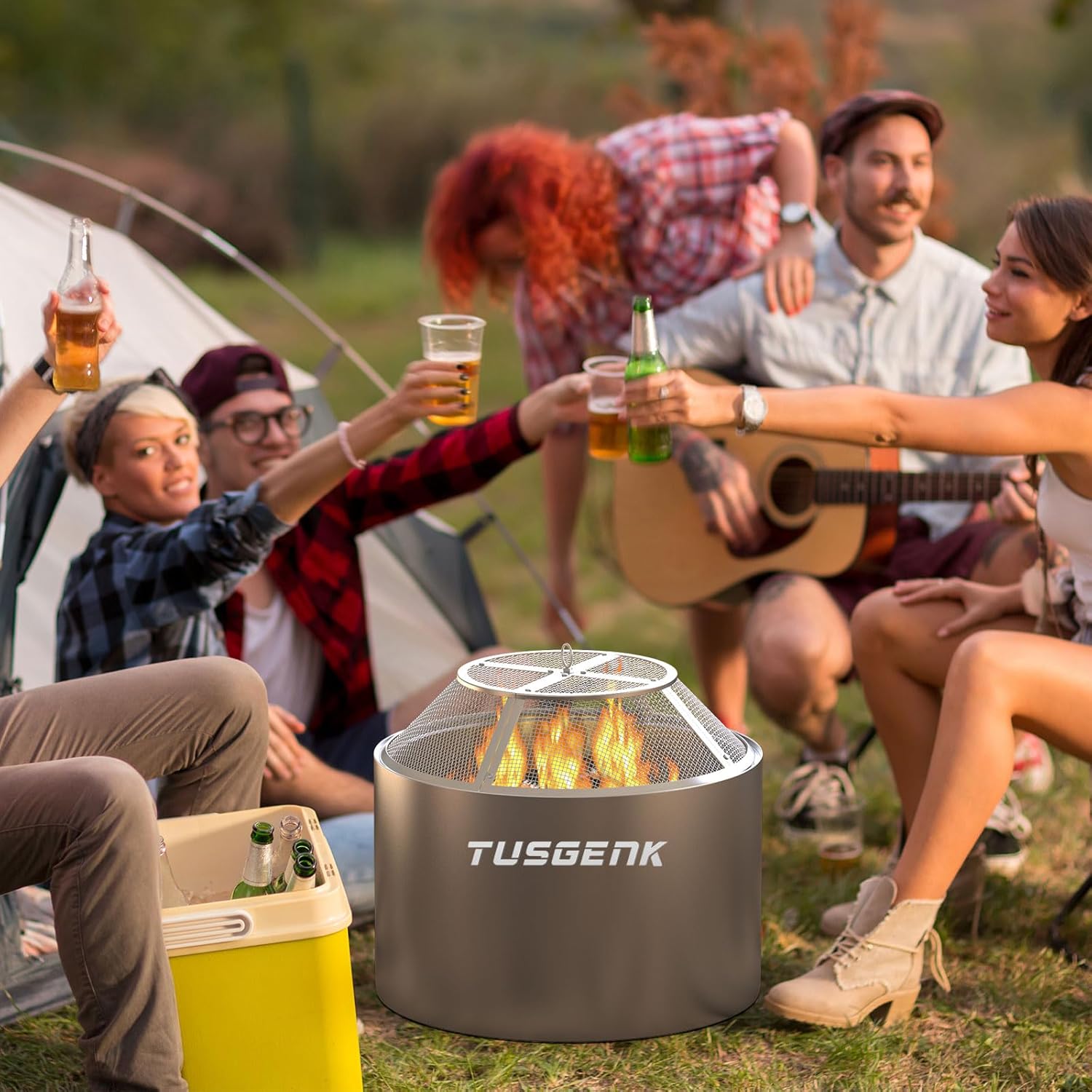 Fire Pit Spark Screen for Solo Stove Bonfire Yukon Accessories, 27 Inch Yukon Shield for Solo Stove Accessories, 304 Stainless Steel Detachable Mesh Fire Pit Spark Protector with Grill Function