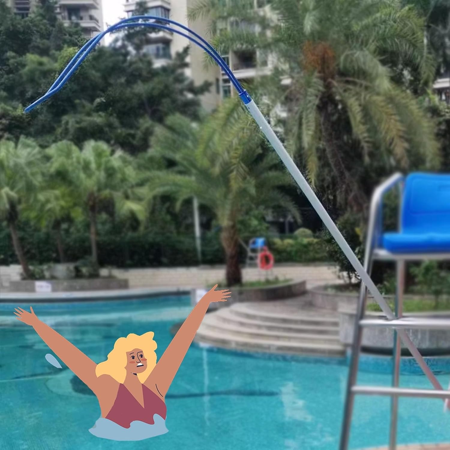 Pool Safety Hook 3.3/9.8/16ft Telescopic Pool Pole Rescue Hook, Commercial Pool Hook Rescue, Life-Saving Safety Hook for Drowning Swimmers/Cleaning Pool Walls(500cm(16ft) Pole+Hook)