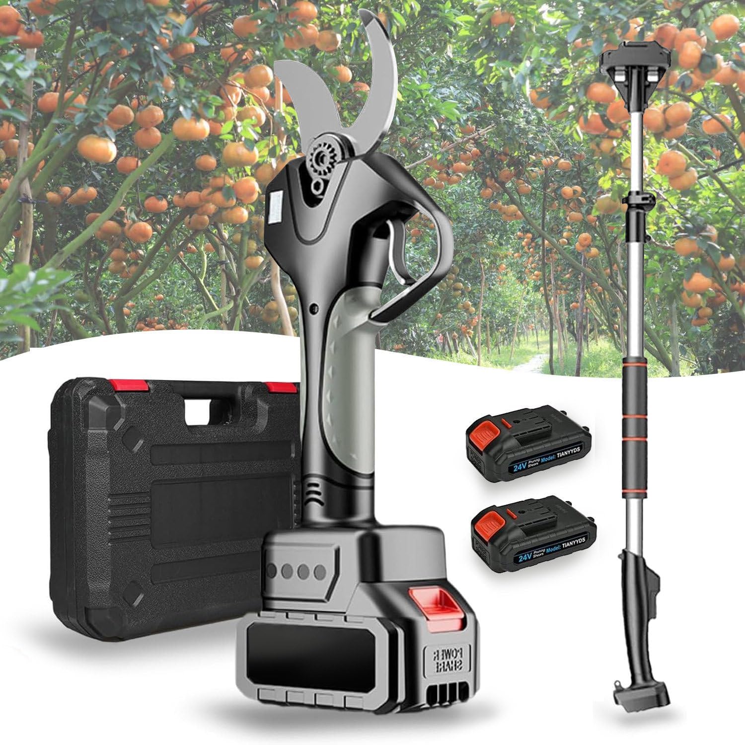 Cordless Pruning Shears, Electric Secateurs with 2×4.5Ah Battery, 2.1M Telescopic Tree Pruner, 50mm Cutting Diameter, For Pruning Trees and Fruit Trees