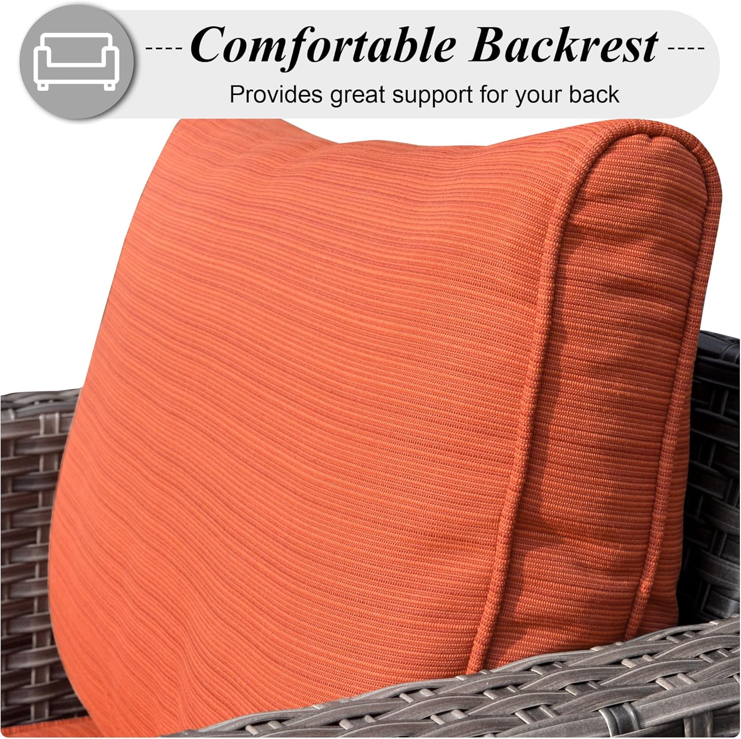 HOOOWOOO Patio Outdoor Furniture Set with Propane Fire Pit Table,5 Piece Modern Wicker Couch Sofa Set, Outside All Weather Resistant Conversation Seating Set with Tilt Back(Orange Red)