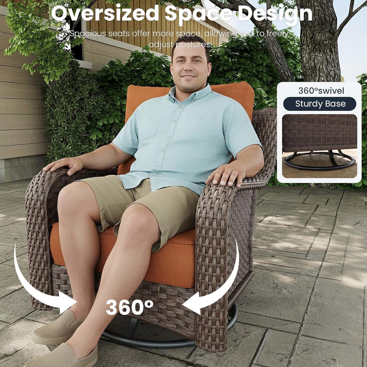 10 Pieces Outdoor Patio Furniture Sets with Rocking Swivel Chairs with 6-inch Thick Cushion and Fire Pit Table for Deck Lawn