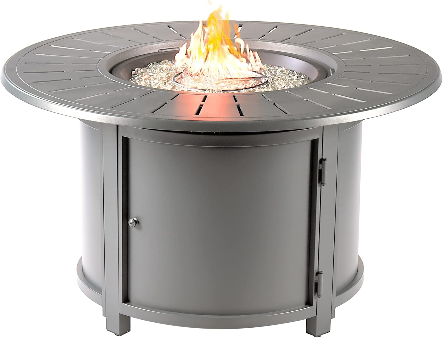 Oakland Living Round 44 in. x 44 in. Aluminum Propane Fire Pit Table with Glass Beads, Two Covers, Lid, 57,000 BTUs in Grey Finish