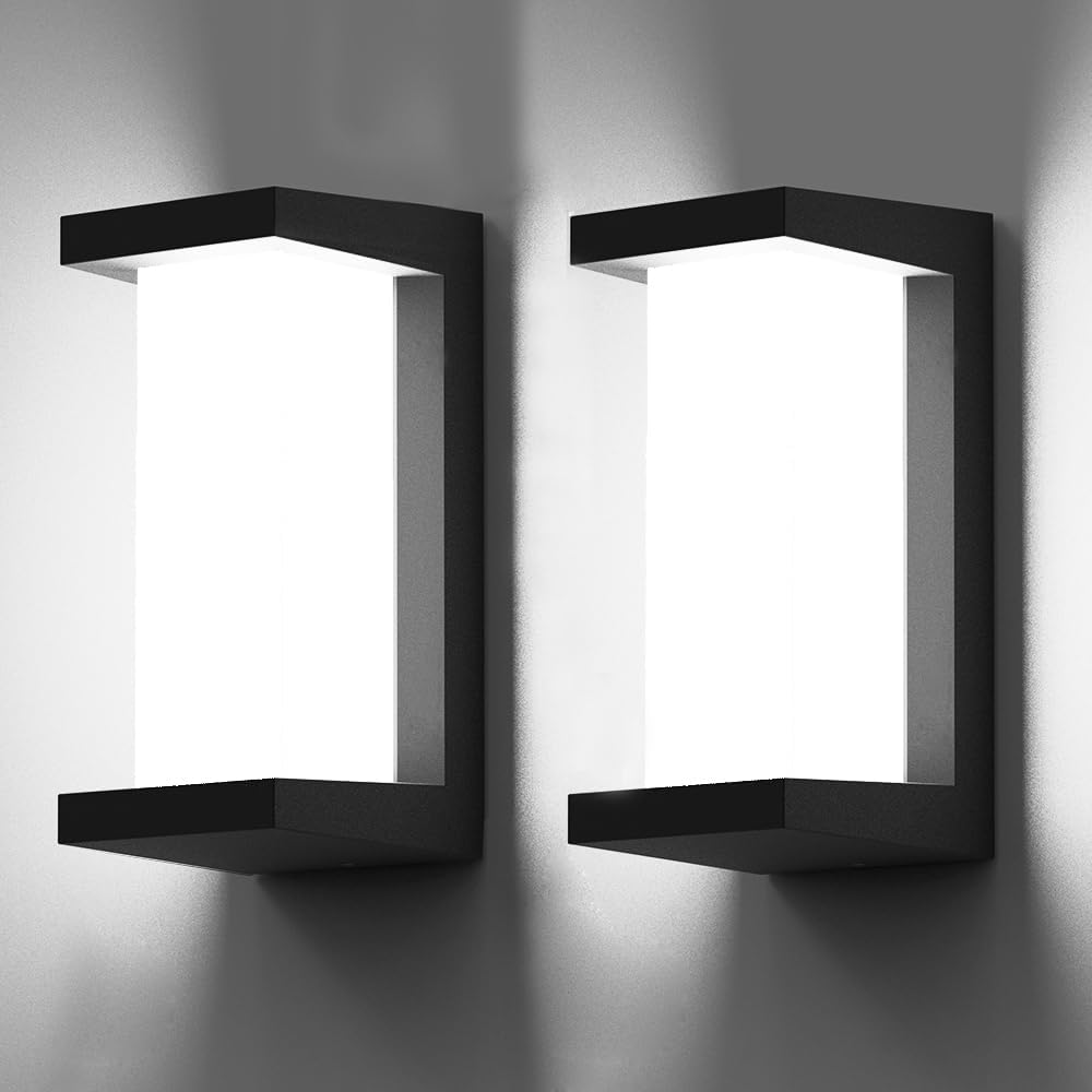 Sytmhoe Outdoor Wall Lights,2Packs 24w Exterior Light Fixture,LED Wall Sconce 3-Color-Changeable Wall Mounted Lamps,Matte Black Porch&Patio Light Outdoor,IP65 Waterproof for Hallway Stairs Gardens