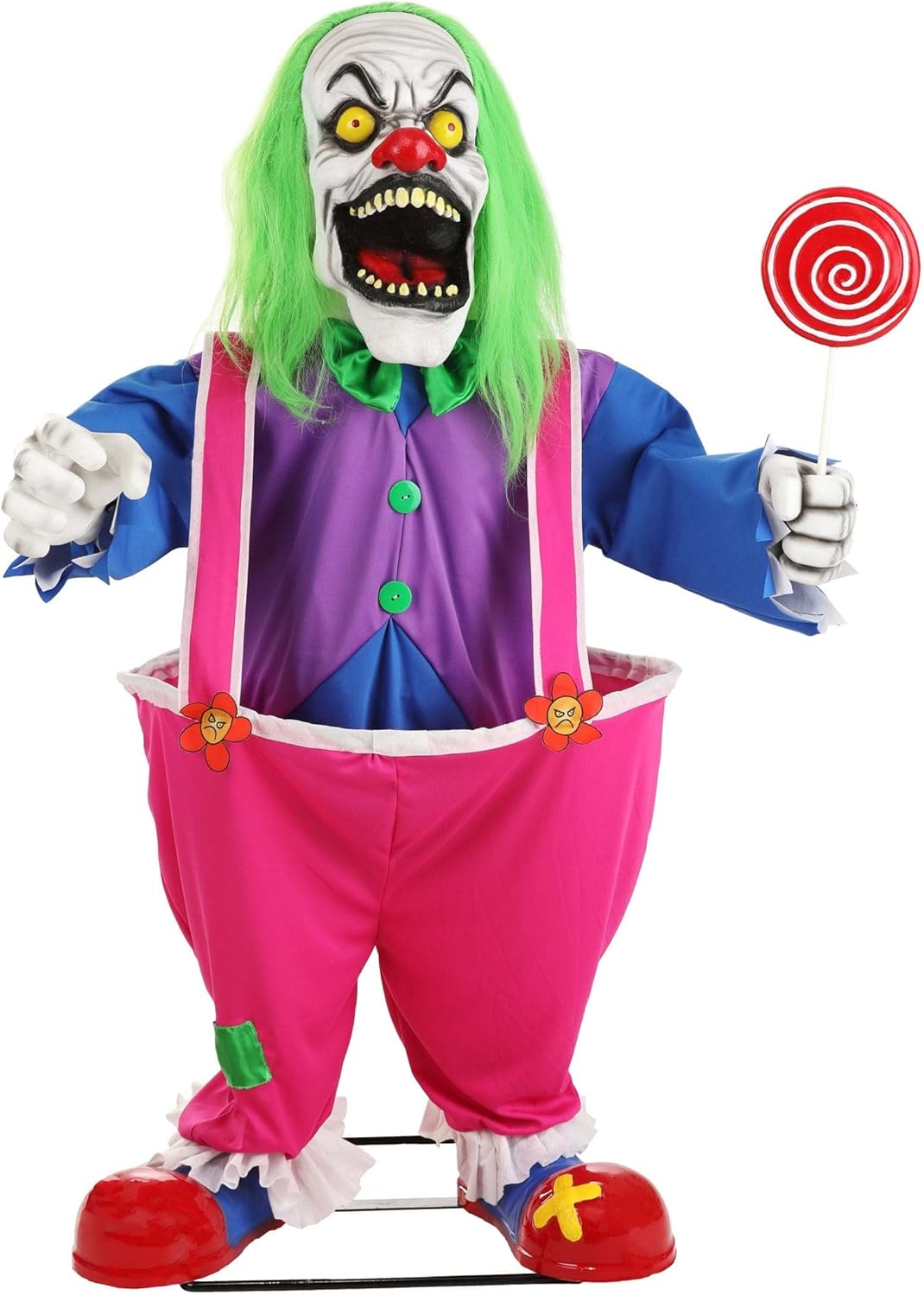 Fun Costumes 4Ft Crazy Killer Clown Animatronic Decoration, Scary Creepy Lollipop Light-Up Eyes and Sound Making Decor