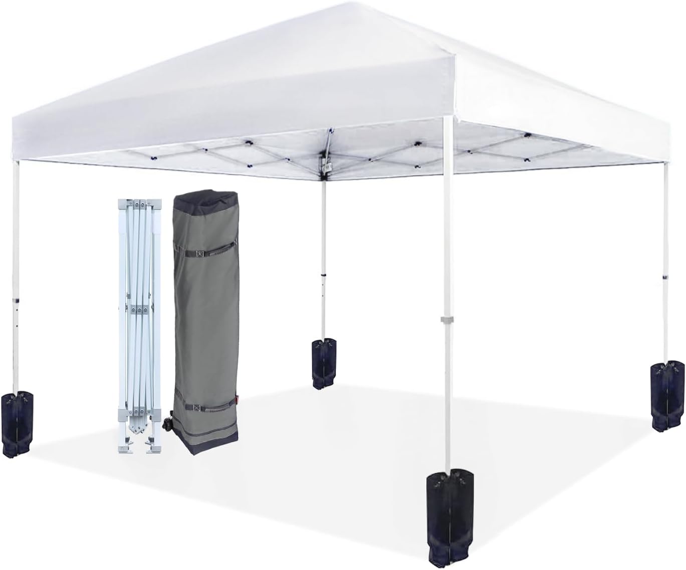 Amazon Basics Outdoor Pop Up 10 x 10 Canopy Tent for Events, Portable with Easy Setup, Includes Wheeled Carry Bag, 8 Pegs, 4 Ropes, 4 Weighted Bags, White