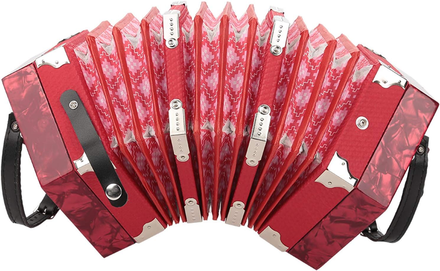 20 Buttons Accordion, ABS Concertina Accordion Lightweight Instrument Acordion Concertina with 2 Arm Straps Convenient Handle, Bag Included (Red)