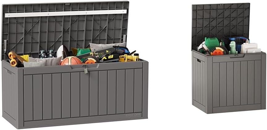 EAST OAK Outdoor Storage Box, 90 Gallon Deck Box, Waterproof Resin Storage Bin & Outdoor Storage Box, 31 Gallon Deck Box Indoor and Outdoor Use, Waterproof Resin Storage Bin