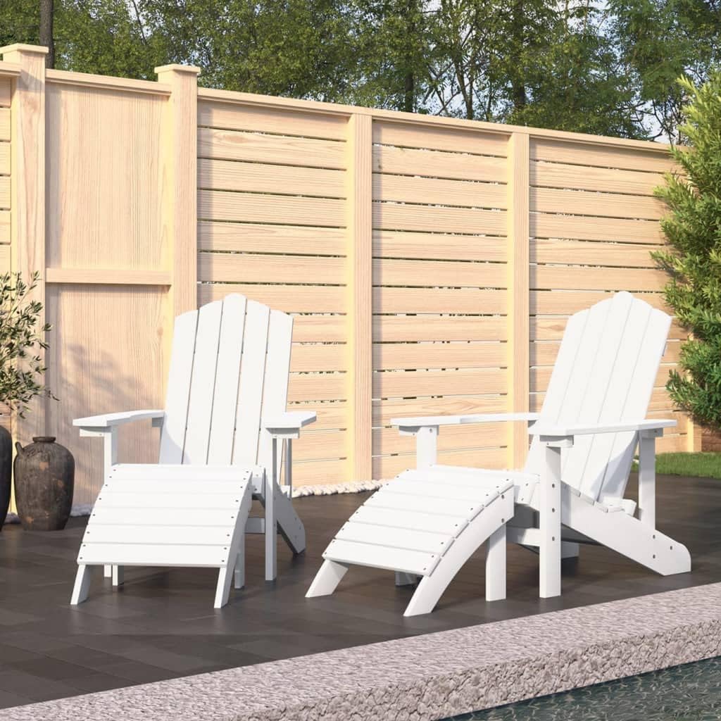 Patio Adirondack Chairs 2 pcs with Footstools HDPE White,Durable Adirondack Chairs with Footstools for Outdoor Comfort and Style Outdoor Furniture, Outdoor Chairs
