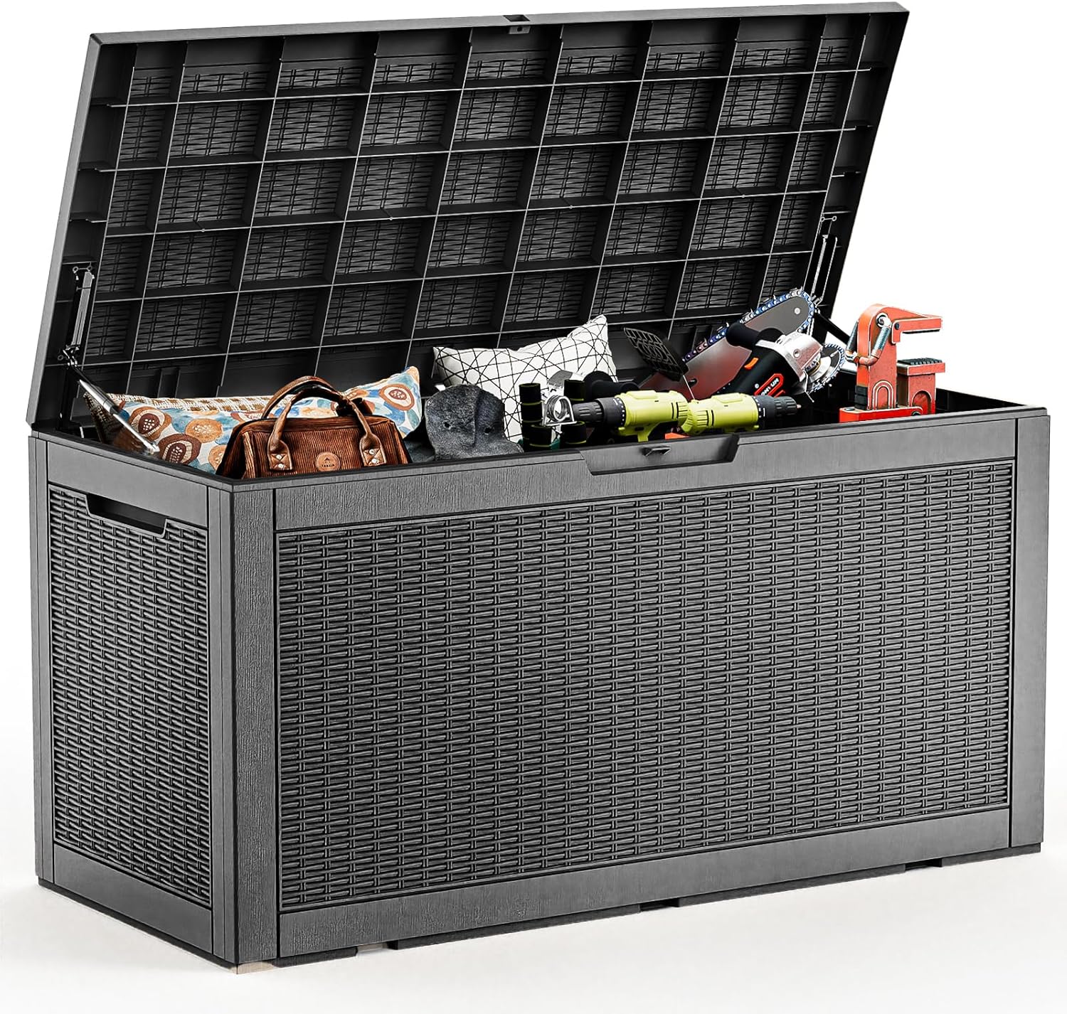 120 Gallon Deck Box,Resin Outdoor Storage Box with Lockable for Patio Furniture, Pool Accessories, Garden Tools Waterproof Outside Storage Box (Black)