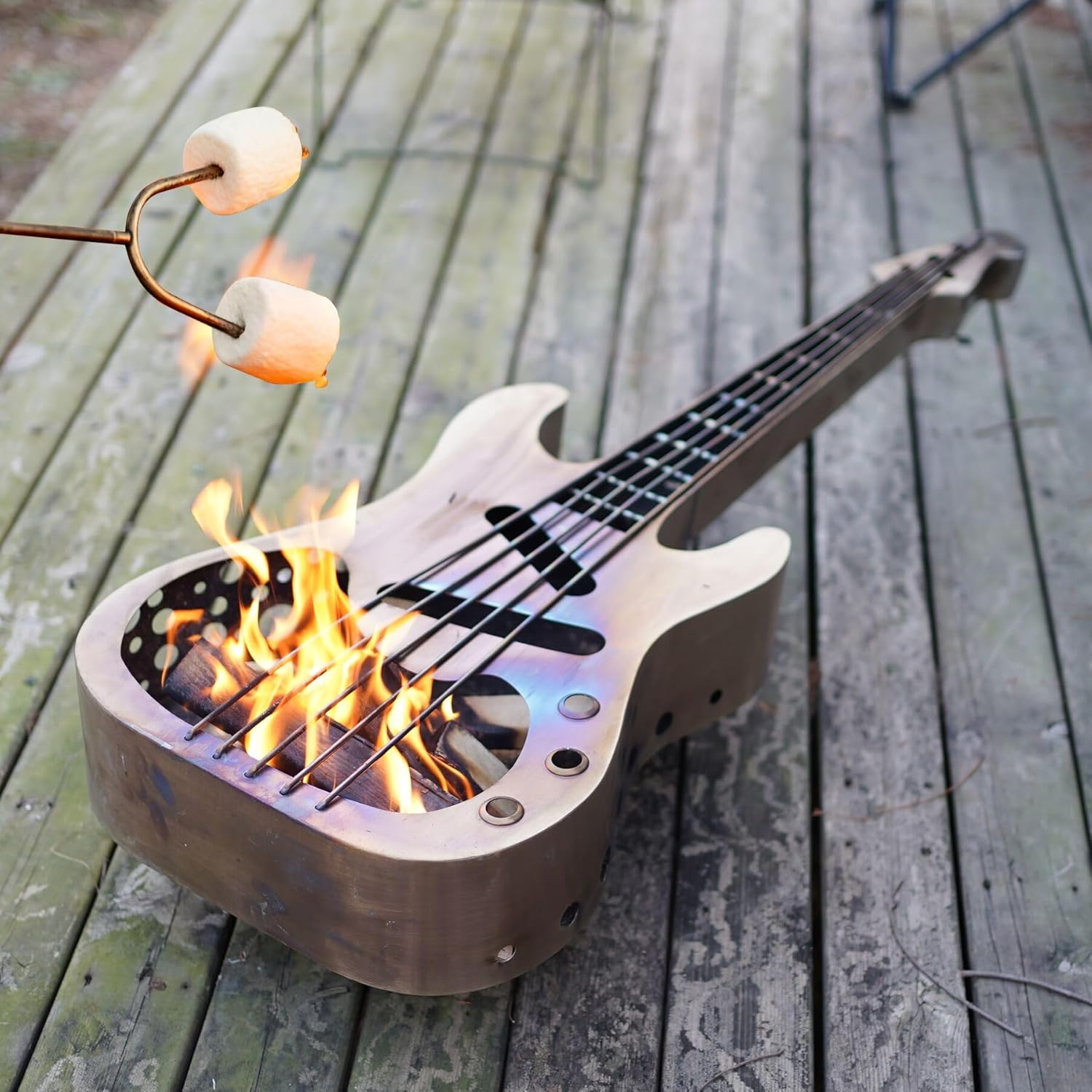 Bass Fire Pit Brazier, Wood Burning Portable BBQ Grill & Outdoor Fireplace, 304 Stainless Steel with Bass Bag & Stands - Perfect for Camping, Lake Houses, Beach, Backyard Gatherings