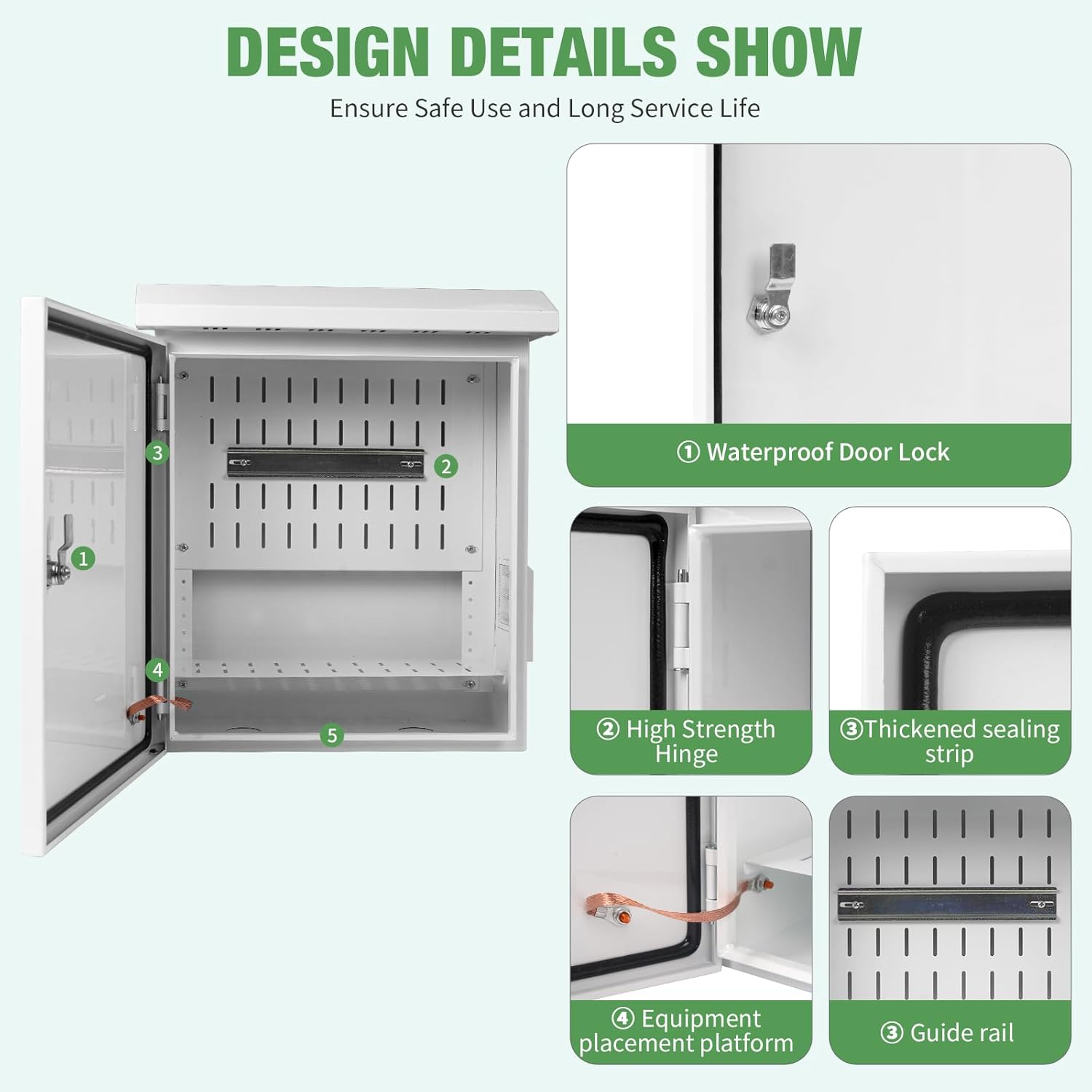 Outdoor Electrical Box with Cooling Fan 20'' x 16'' x 8'' Ventilation Design Electrical Enclosure Box IP65 Waterproof Electrical Cabinet Street Light Box with Wall Hanging and Pole Mounting Parts