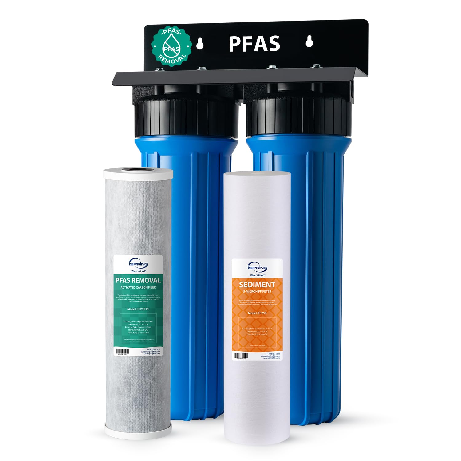 iSpring PFAS-Reducing Whole House Water Filter System, Also Removes Chlorine, Sediment, Rust, and Odor, SGS-Tested Reducing up to 99% of PFAS, 1” Inlet/Outlet, Model: WGB22B-PF
