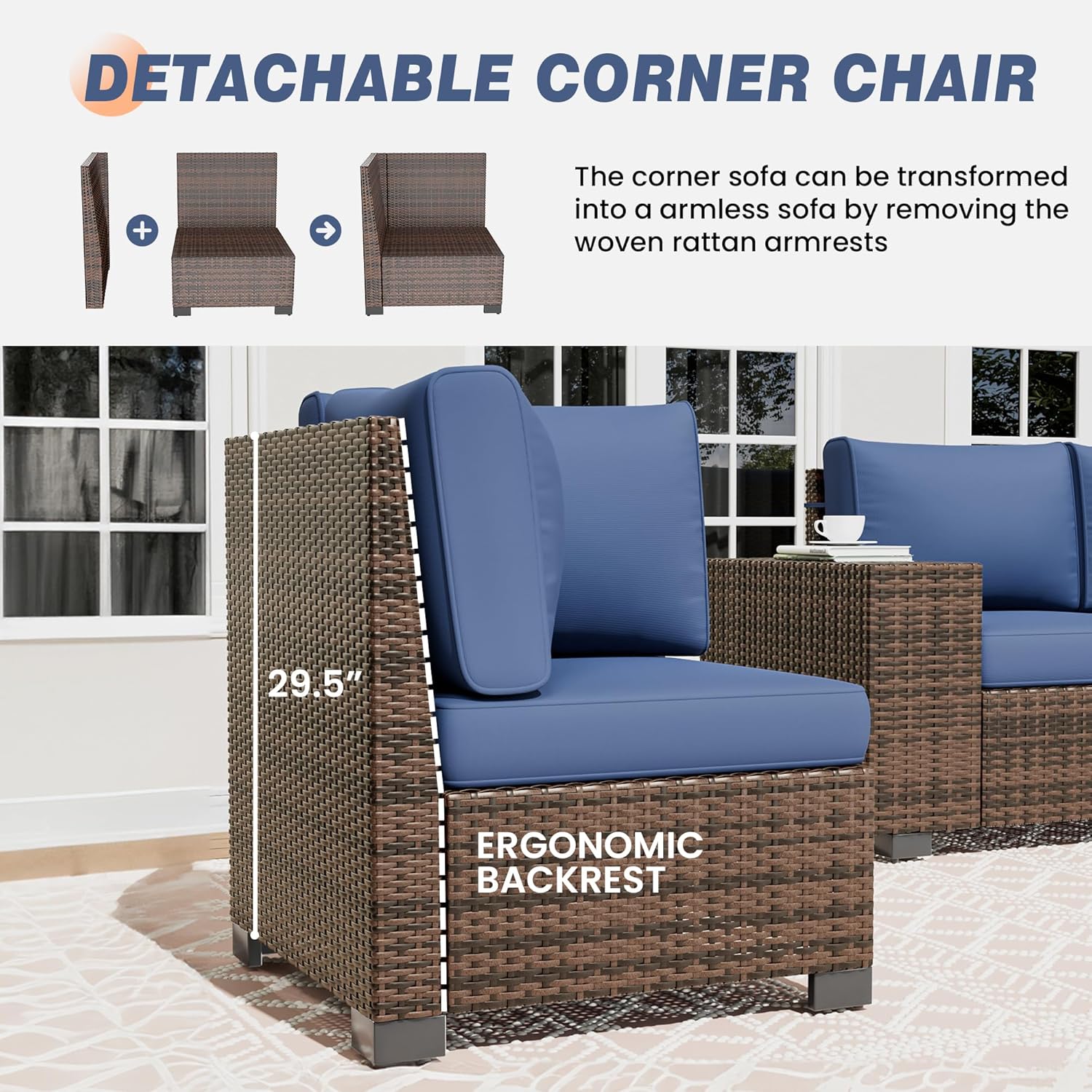 Amopatio Outdoor Sectional with Fire Pit Table, 8 Inch Armrest Patio Furniture Set with Waterproof Cover for Garden Backyard, 4'' Thickened Cushion