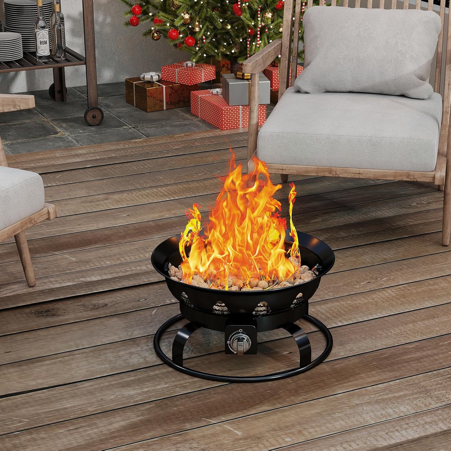 Giantex Portable Propane Fire Pit, 21 Inch Smokeless Fire Bowl with Cover, Natural Lava Rocks, Tank Holder, 58,000 BTU Round Outdoor Gas Firepit for Outside Camping, Patio, Yard