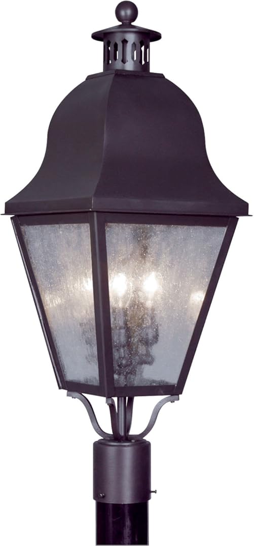 Livex Lighting 2556-07 Outdoor Post with Seeded Glass Shades, Bronze