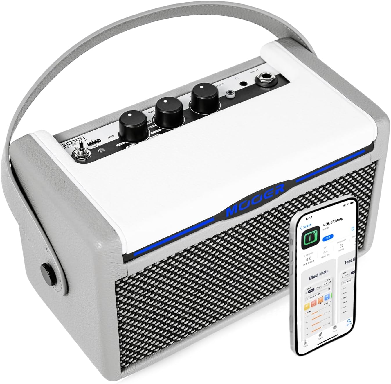 MOOER SD10i 10W Practice Guitar Amplifier Combo with Smart Effects App, Stero Sound Portable with LED Light, 49 Effects Types, 52 Amp Models, Loop, Drum Machine, Tunner (Grey)