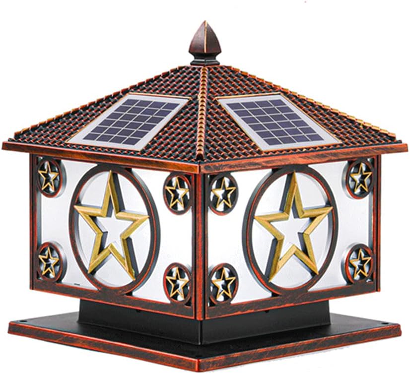 Solar Lawn Column Light Outdoor Post Lamp, Traditional Landscape Lighting Fixture Rust Bronze Pillar Lantern Weatherproof Solar Powered Cap Light for Porch Walkways Backyard Garden