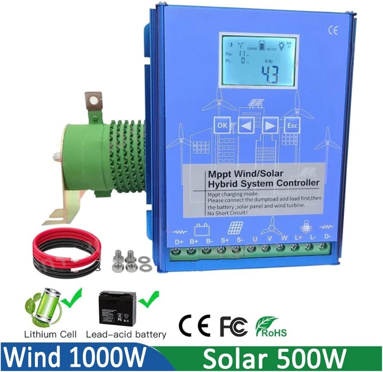 Wind Solar System MPPT Hybrid Controller for Wind Turbine Generator 1000W 12V 24V 48V with Dump Load - Solar Controller(48V)