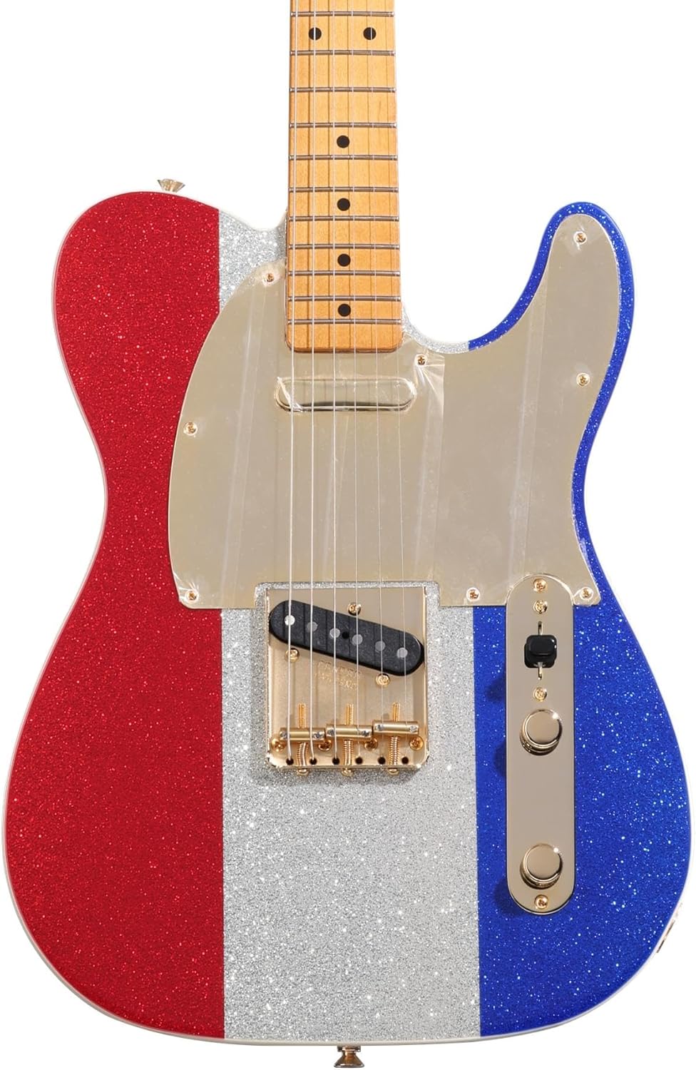 Fender Buck Owens Telecaster Electric Guitar - Red, Silver, and Blue Sparkle