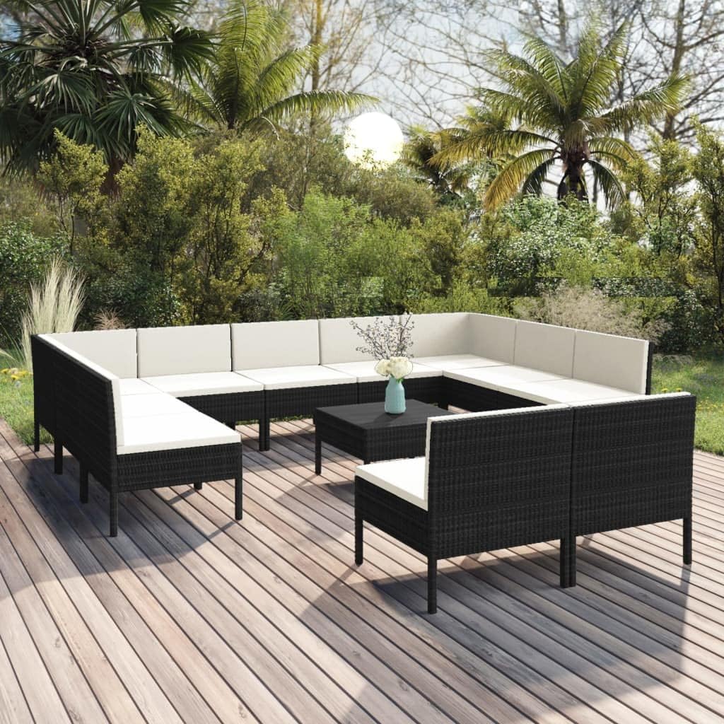 12 Piece Patio Lounge Set with Cushions Poly Rattan Black,Enjoyable Outdoor Retreat: Durable Patio Lounge Set for Relaxation and Gatherings Patio Furniture Sets, Outdoor Furniture Sets