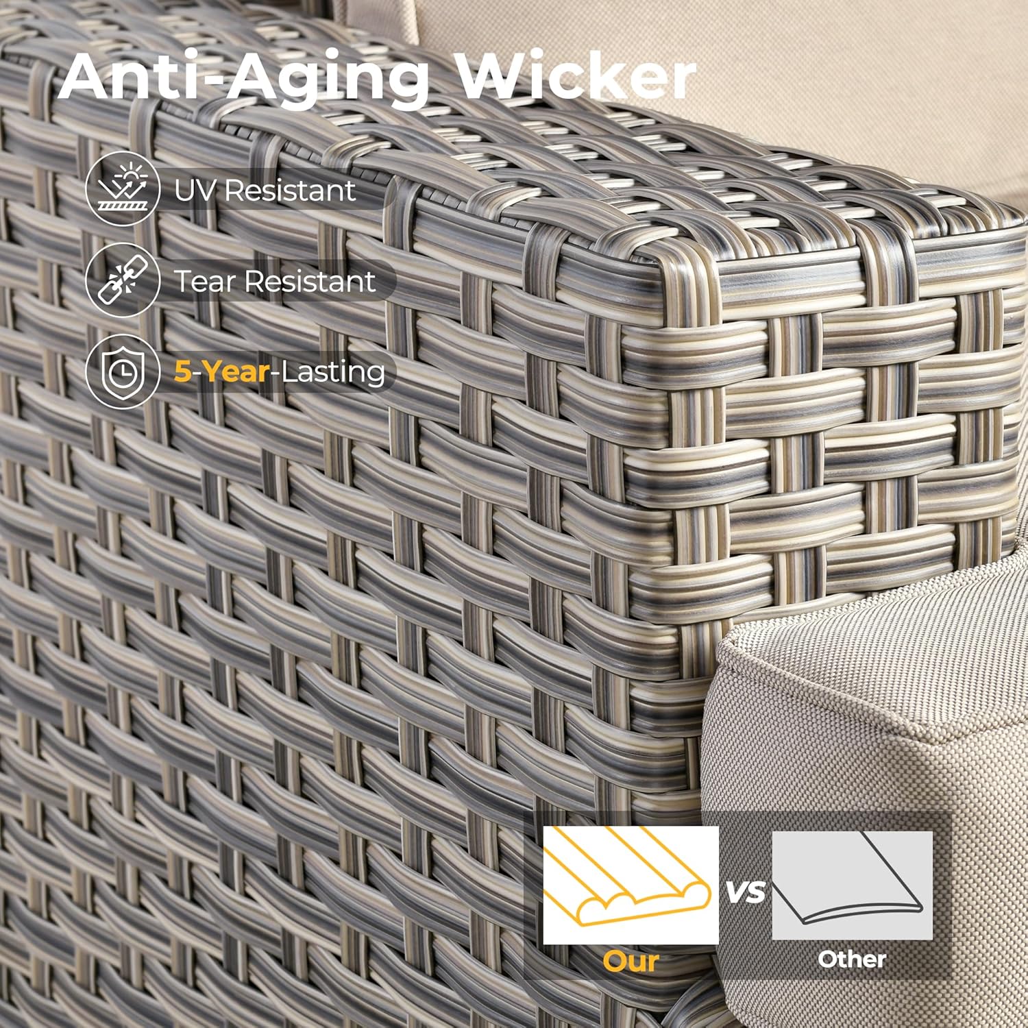 HOOOWOOO Outdoor Sectional Patio Furniture Set with Fire Pit Table,15 Pieces Wicker Conversation Sets L Shaped Couch,Extra Deep Out Door Sofa Outside Furniture with Swivel Chair Ottoman,Beige