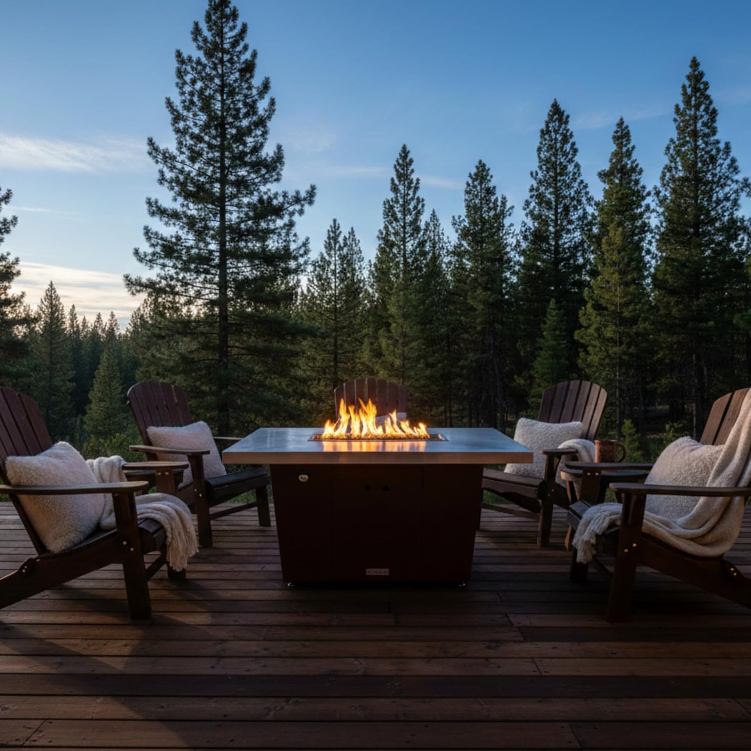 COOKE Palisades Rectangular Fire Pit Table - 52x36 - Chat Height - Natural Gas - Brushed Aluminum Top with 3cm Edge - Dark Cherry Powdercoat Base