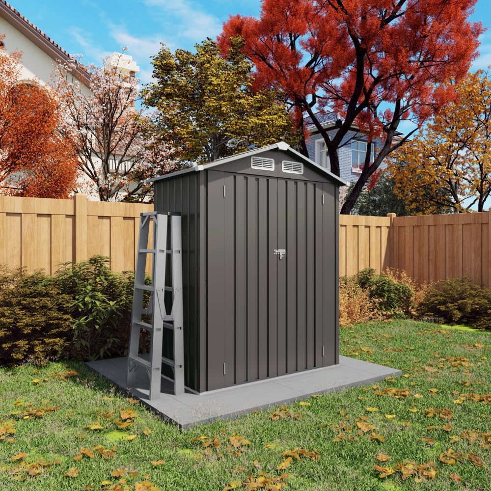 6X3.6FT Metal Storage Shed - Peaked Roof Tool Shed Clear Window Lockable Door for Garden Backyard Patio (5x3FT+Peaked roof)