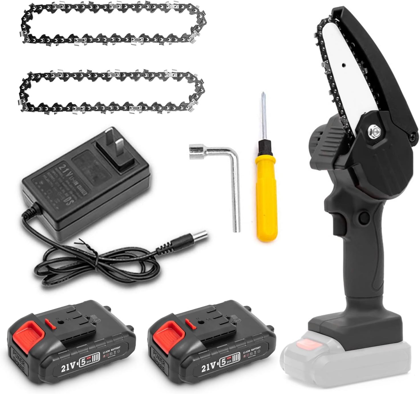 Cordless Mini Chainsaw Battery Powered Kit,Mini Chainsaw 4-Inch withSecurity Lock,with 1500mAh 21V 1.5Ah Batteries and 3Pcs Chains,Handheld Chainsaw for Tree Trimming Wood Cutting