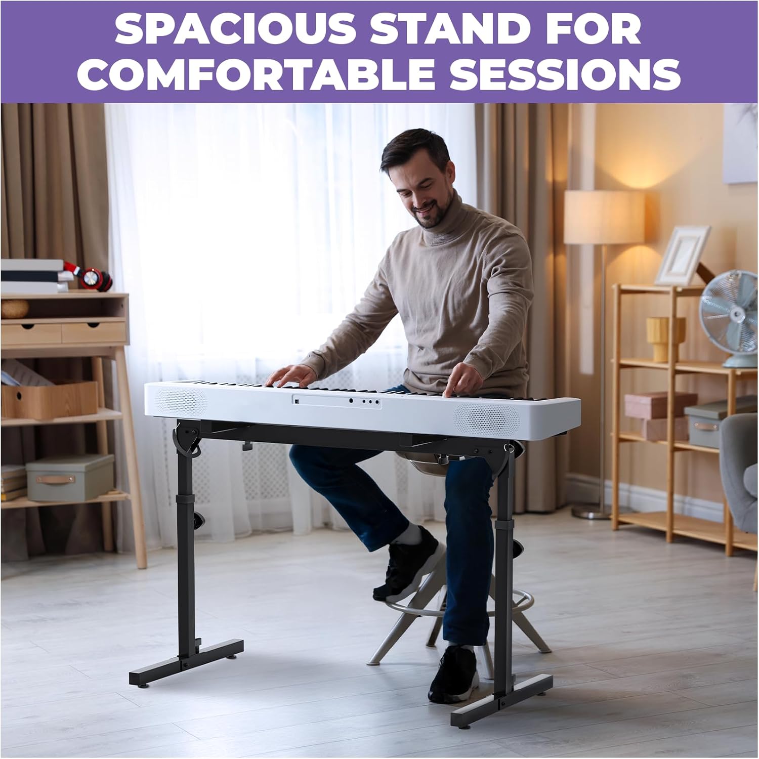 Liquid Stands Table Style Foldable Piano Keyboard Stand 54-88 Key – Heavy-Duty Music Piano Stand, Adjustable Height & Width, Headphone Hanger – Fits 2nd Tier, Tabletop – Electric, Digital, Portable