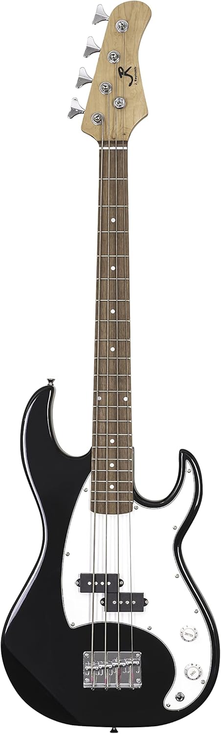 J Reynolds 4 String Electric Bass Guitar, Black, 7/8 Size (JR9B-A)