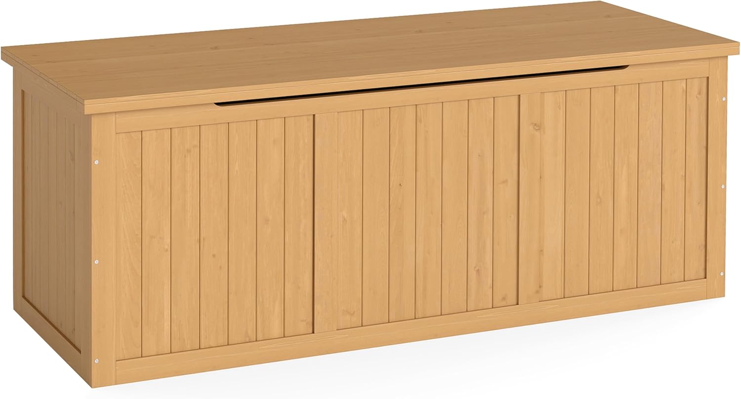 Mederlo 112 Gallon Outdoor Wooden Deck Box Solid Wood Storage Box Seat & Table Top for Patio Furniture Cushions, Pool Toys & Garden Tools